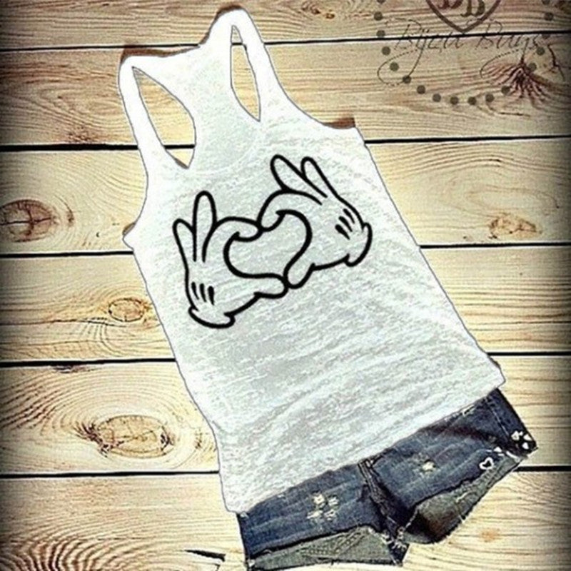 Cute Two-handed Love Printed Vest Women Sleeveless T-shirt