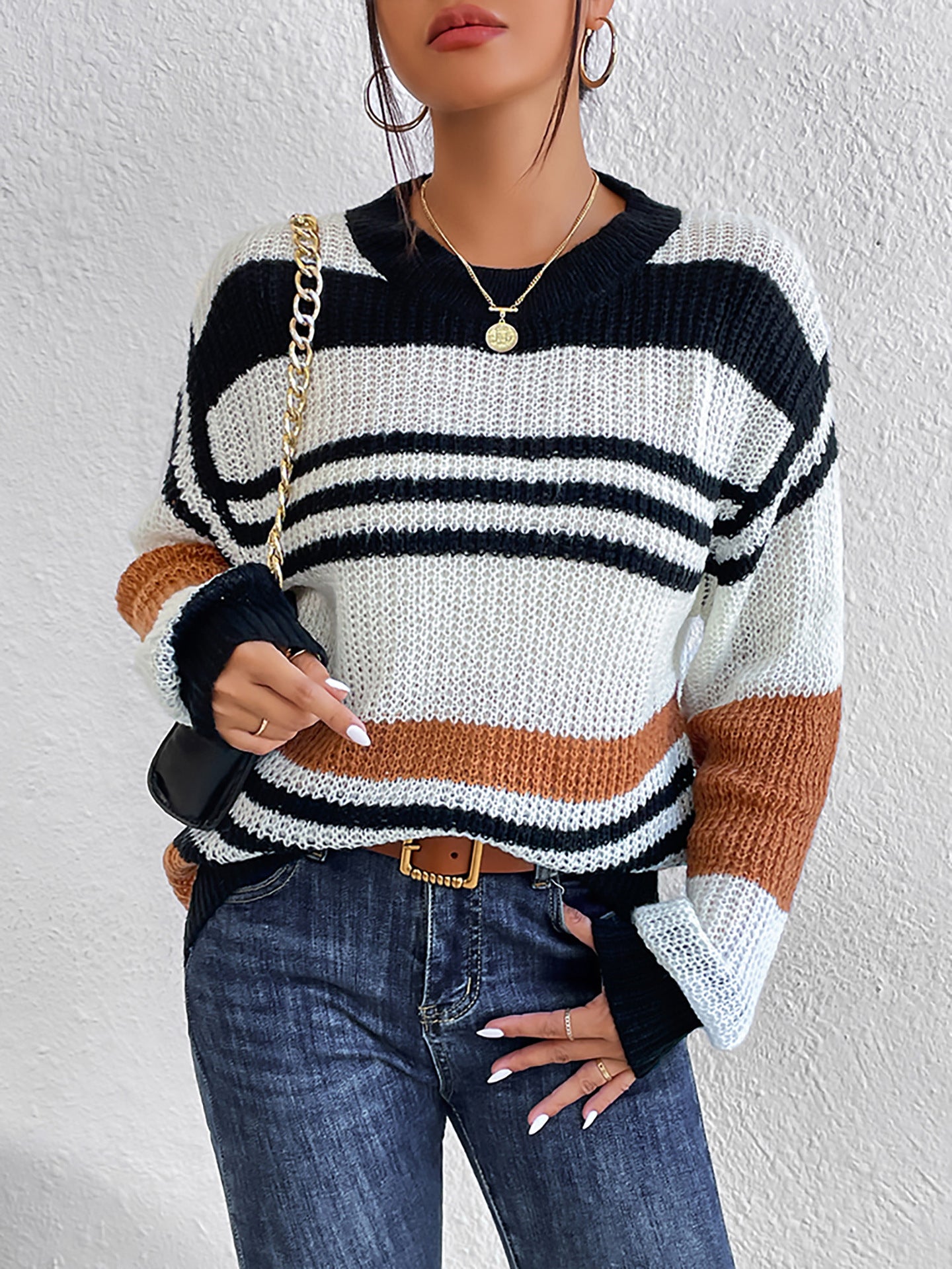 Women's Pullovers Mixed Color Stripes