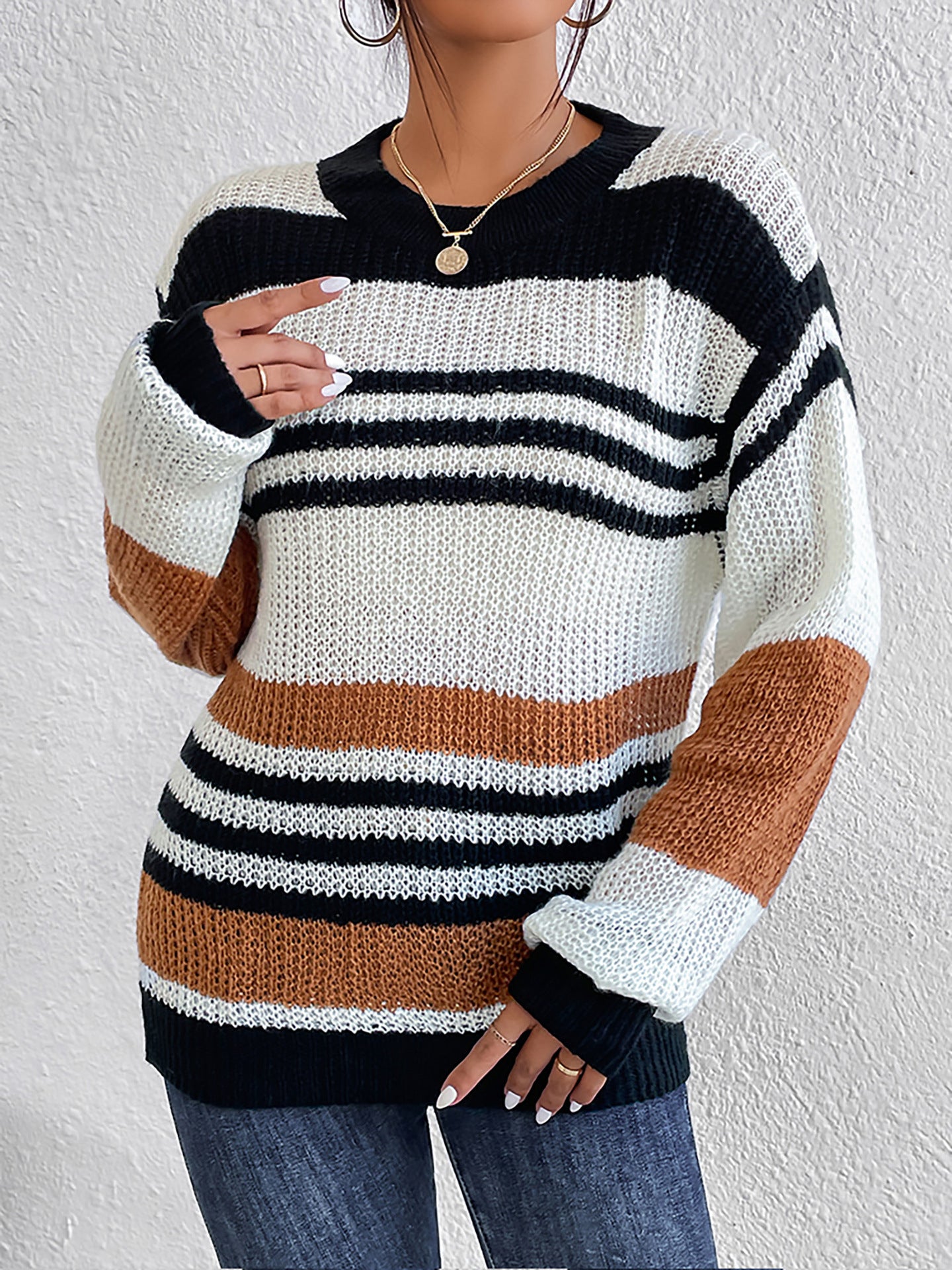 Women's Pullovers Mixed Color Stripes