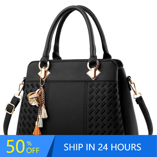 Fashion Women Handbags Tassel PU Leather Totes Bag Top-Handle Embroidery Crossbody Bag Shoulder Bag Lady Simple Hand Bags 30#121